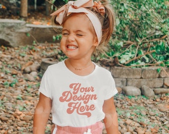 Kids T-Shirt Mockup  | Boho Model | Childs White Shirt Mock up | Baby Tee | Toddler Graphic T-Shirt | Bella Canvas |  Outdoor Mockup | Boho