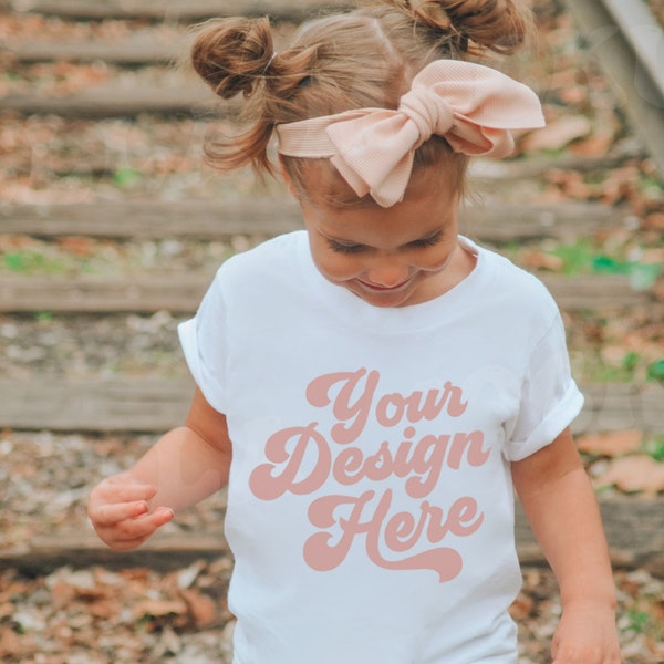 Kids T-Shirt Mockup  | Boho Model | Childs White Shirt Mock up | Baby Tee | Toddler Graphic T-Shirt | Bella Canvas |  Outdoor TShirt Mockup