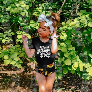 Kids Black Bella Canvas T-Shirt Mockup Model | Boho Childs Shirt Mock up | Baby Tee | Toddler Graphic T-Shirt | Girls Outdoor Mockup Tshirt