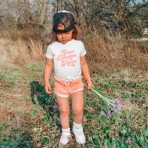 Kids White T-Shirt Mockup Model | Childs Boho Toddler Shirt Mock up | Baby Graphic Tee | Outdoor Mockup | Girls SVG TShirt | Bella Canvas