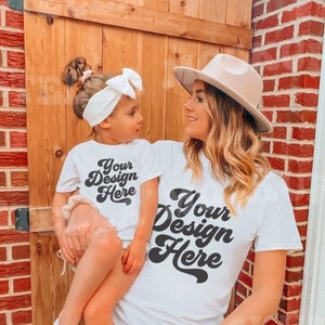 Mommy and Me White T-Shirt Mockup Models | Mother Daughter Shirt | Toddler Bella Canvas | 3001 Mom Baby TShirt Mock up | Childs Tee 3001T