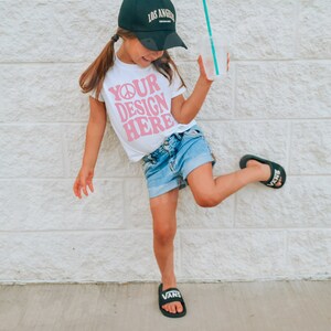 White T-Shirt Mockup Model | Toddler Girl TShirt Mock up | Childs Shirt | Trendy Kids Tee Mockup | Bella Canvas | Nature Outdoor SVG Summer