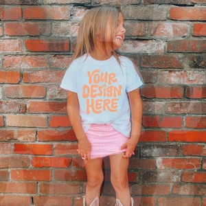 Kids Bella Canvas 3001T White T-Shirt Mockup Model | Little Girls White T Shirt Mock up Toddler Graphic Tee Outdoor Trendy Boho Youth Mockup