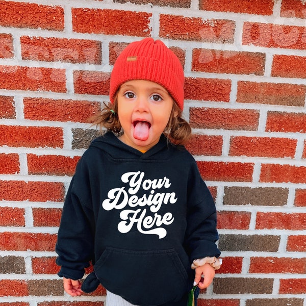 Kids Black Hoodie Sweatshirt Mockup Model | Gildan Pullover Hooded Mock up | Baby Sweatshirt | Childs Sweatshirt | Toddler Hoodie | Youth