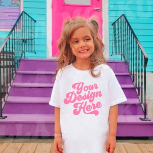 White T-shirt Mockup Model Toddler Girl Tshirt Mock up Childs Shirt ...
