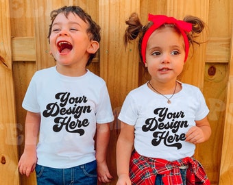 Sibling White T-shirt Mockup Models Toddler Boy Girl Brother | Etsy