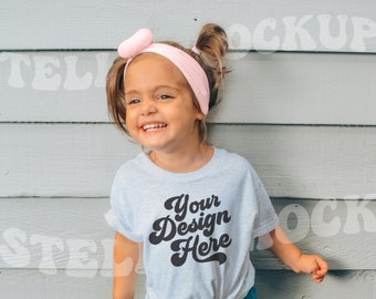 Kids T-Shirt Mockup  | Boho Model | Childs Heather White Shirt Mock up | Baby Tee | Toddler Graphic T-Shirt | Next Level |  Outdoor Mockup