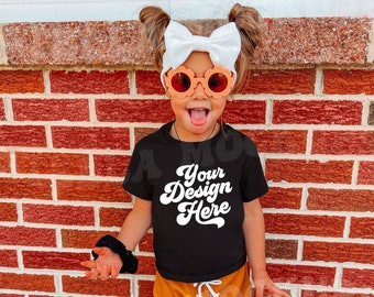 Kids Black Bella Canvas T-Shirt Mockup Model | Boho Childs Shirt Mock up | Baby Tee | Toddler Graphic T-Shirt | Girls Outdoor Mockup Tshirt