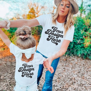 Mommy and Me White T-Shirt Mockup Models | Mother Daughter Shirt | Toddler Bella Canvas | 3001 Mom Baby TShirt Mock up | Childs Tee 3001T