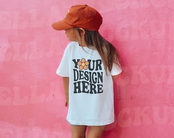 Kids Gildan T-Shirt Mockup Model | Childs White Shirt Mock up | Baby Tee | Toddler Graphic T-Shirt | Outdoor Mockup | Trendy Boho SVG model