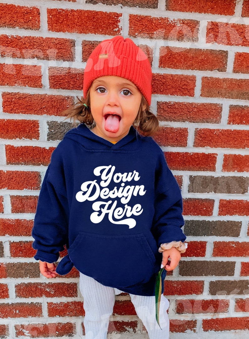 Kids Navy Hoodie Sweatshirt Mockup Model Gildan Pullover Hooded Mock up Baby Sweatshirt Childs Sweatshirt Toddler Hoodie Youth image 1