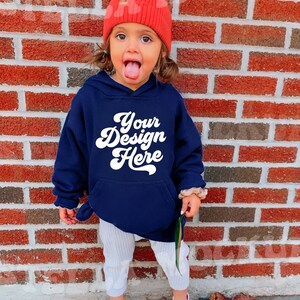 Kids Navy Hoodie Sweatshirt Mockup Model Gildan Pullover Hooded Mock up Baby Sweatshirt Childs Sweatshirt Toddler Hoodie Youth image 2