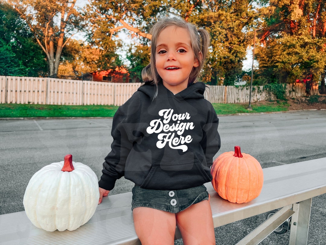 Kids Black Hoodie Sweatshirt Mockup Model Gildan 18500B Hooded Mock up