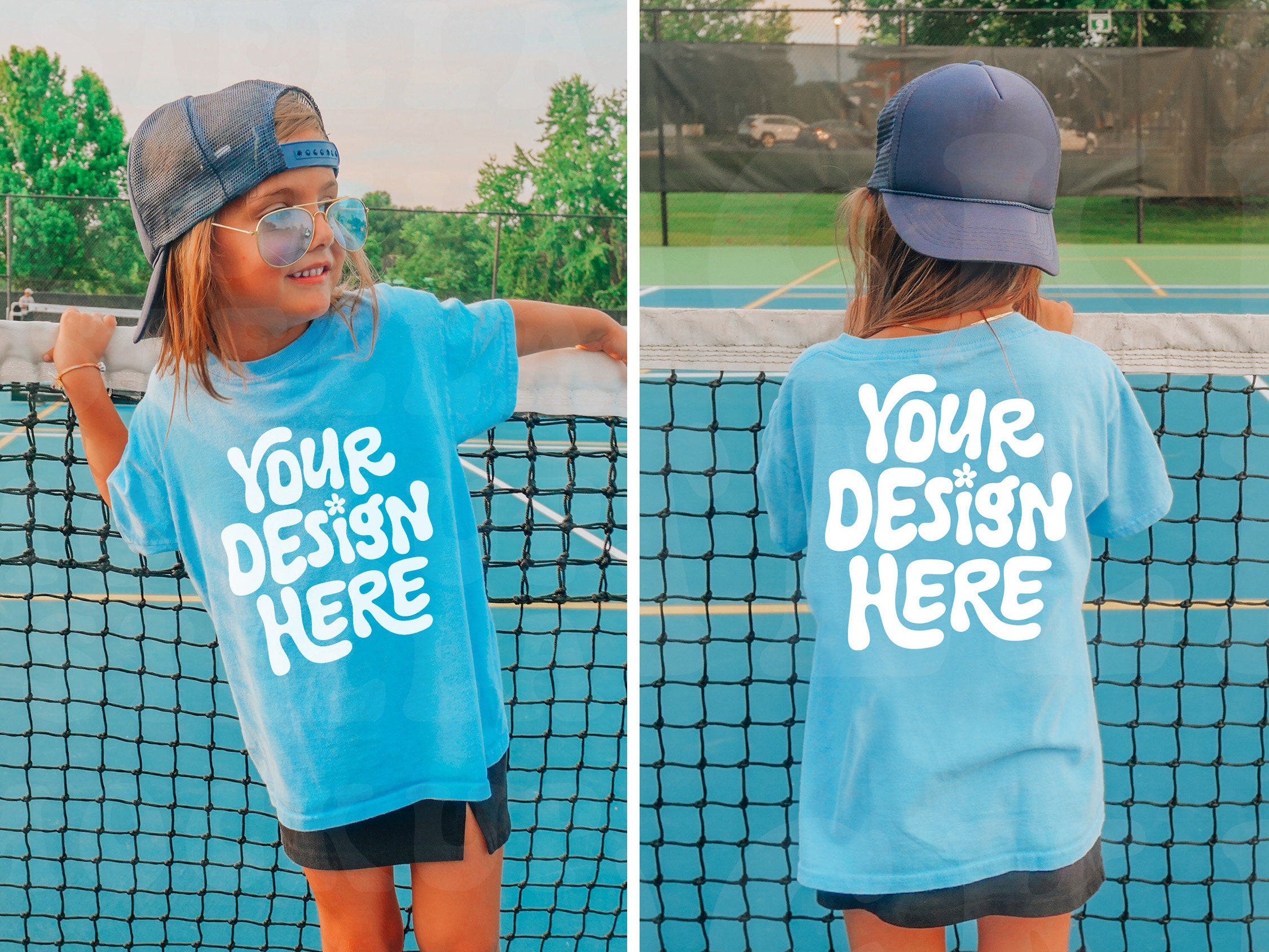 Kids Front & Back Carolina Blue 5000B Gildan T-Shirt Mockup Model Bundle Youth 500B Blank Toddler Shirt Mock up Tee Girls Outdoor TShirt