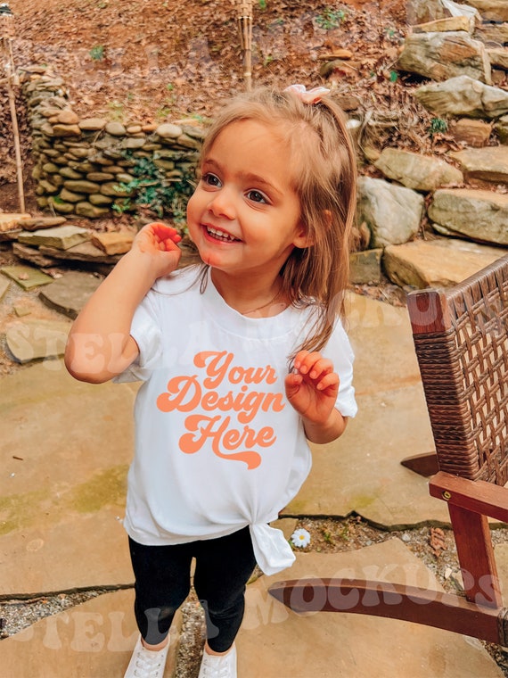 Toddler Rabbit Skins 3321 White T-shirt Mockup Model Outdoor