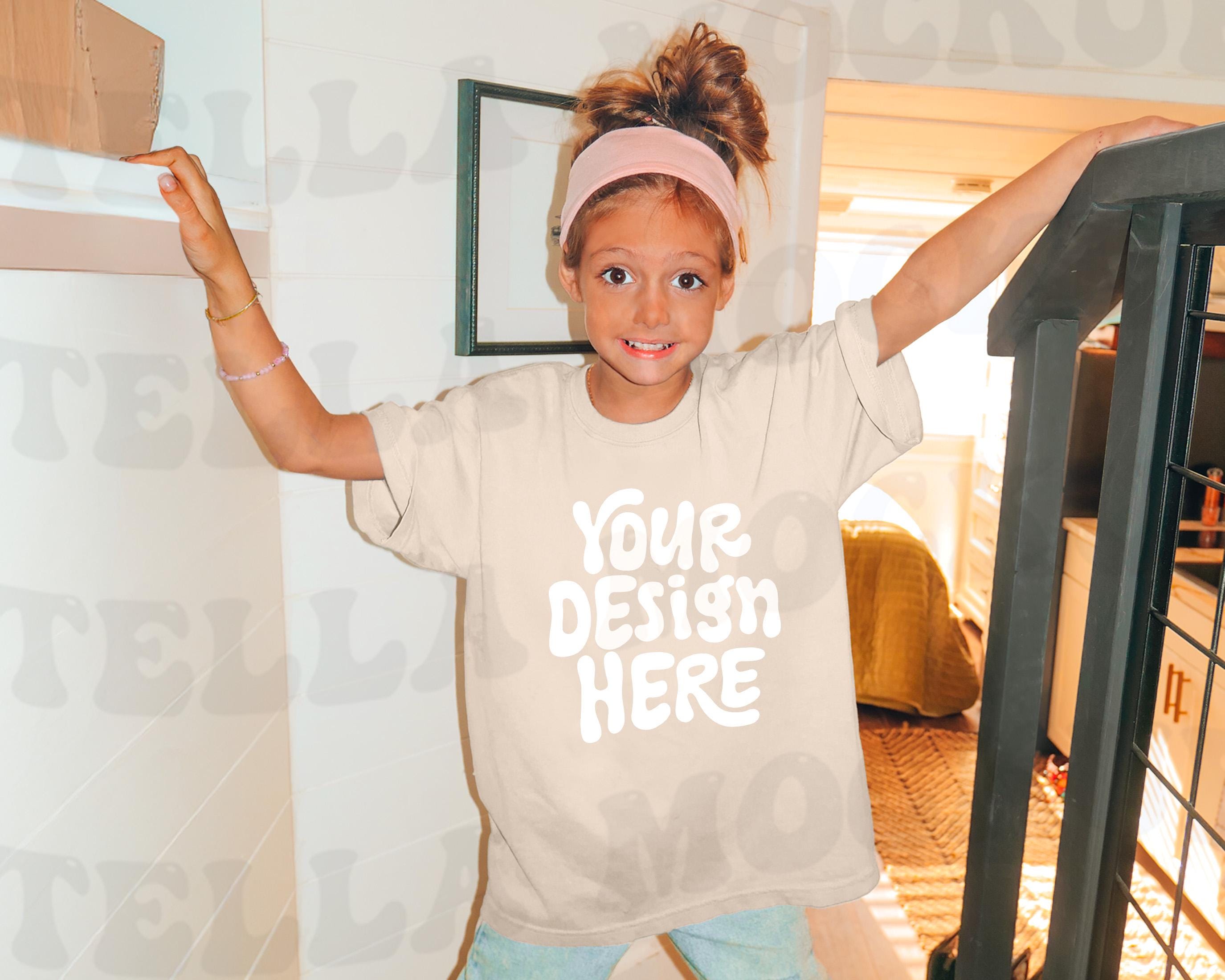 Kids Comfort Colors C9018 Youth Ivory T-shirt Mockup Model Toddler