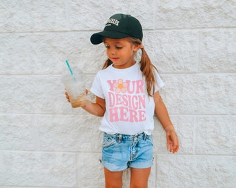 White T-Shirt Mockup Model | Toddler Girl TShirt Mock up | Childs Shirt | Trendy Kids Tee Mockup | Bella Canvas | Nature Outdoor SVG Summer