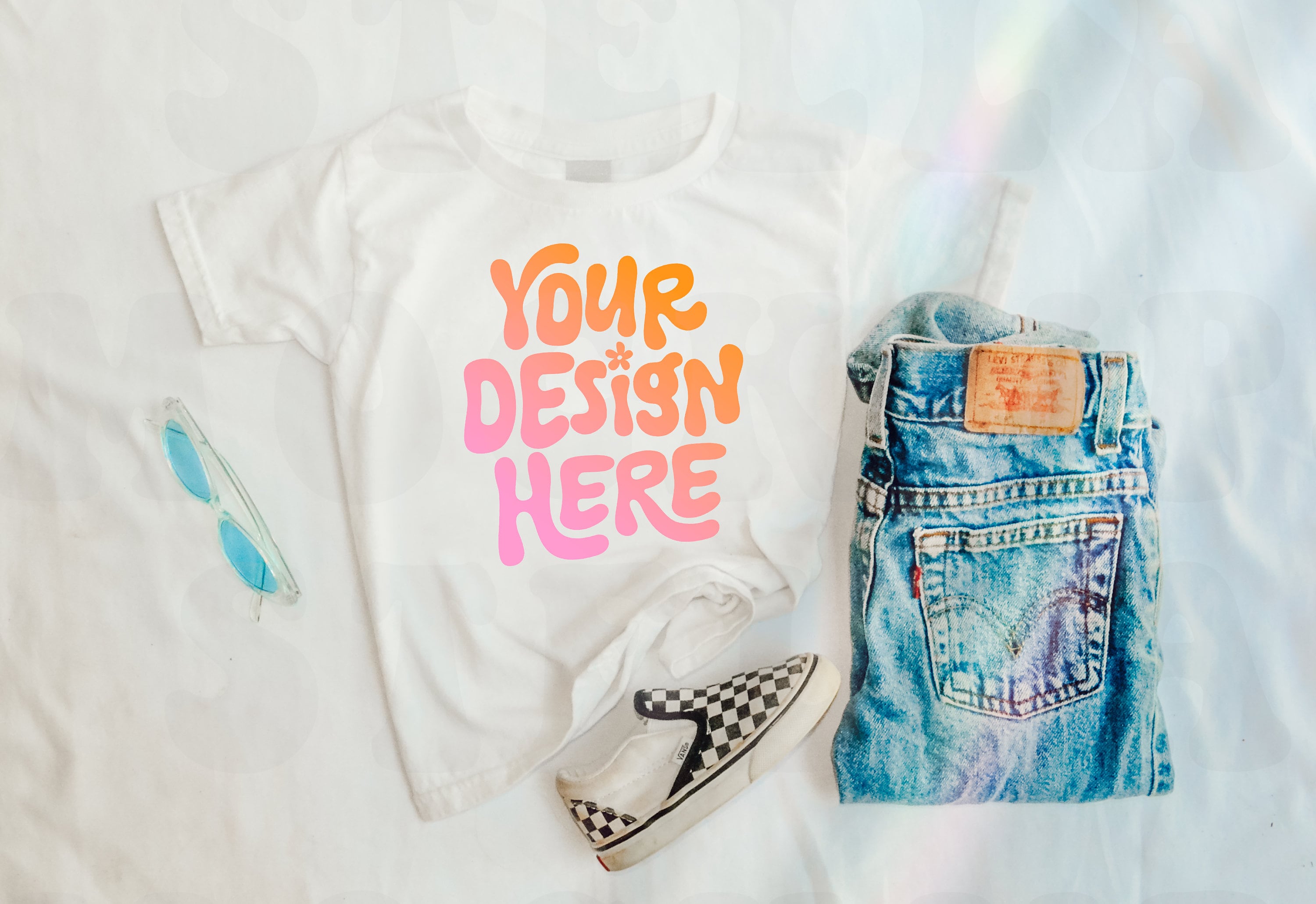 Kids Gildan 5000B White T-Shirt Flatlay Mockup | Little Girls 500B TShirt Mock up Toddler Tee Flat lay Trendy Boho Gender Neutral Aesthetic