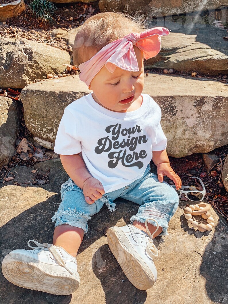 Baby White Tshirt Mockup Boho Model Childs White Shirt Etsy