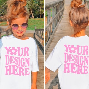 Kids Comfort Colors C9018 Front & Back White Youth Oversized T-Shirt Mockup Model Bundle Little Girls Outdoor SVG Graphic Tee Tshirt Mock up