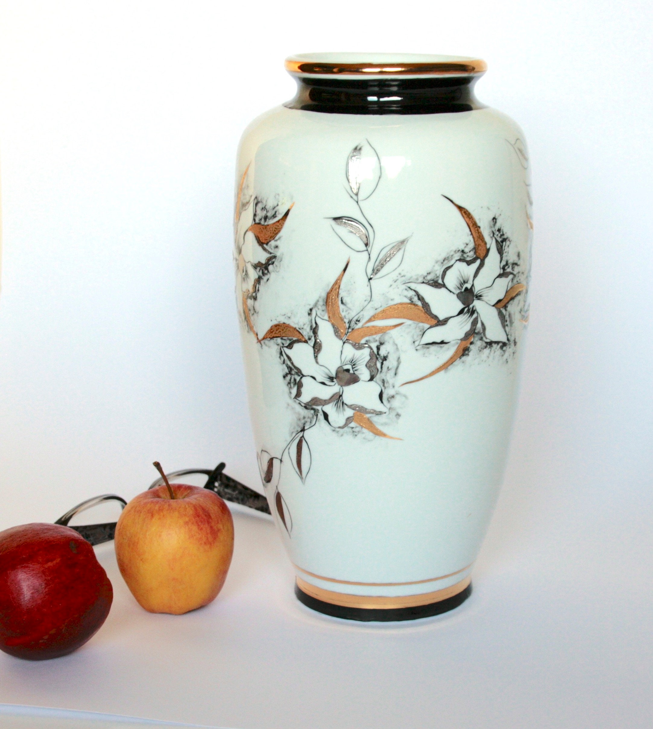 Grand Vase en Porcelaine - 40 cm Décor Contemporain Peint à La Main