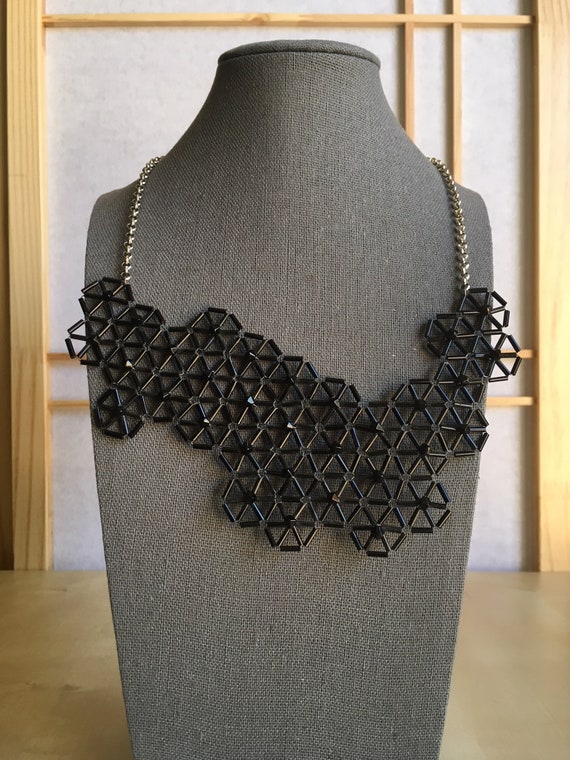 Black Beaded Honeycomb Necklace