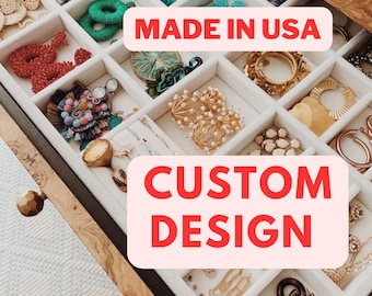 Custom USA Made Wood & Velvet Jewelry Organizer – Stackable Drawer Insert tray box- must contact!