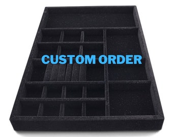CUSTOM ORDER-Jewelry Organizer Stackable drawer insert, wood & velvet jewelry tray , box custom organizer 21.5"x14.5"x2"- Please read desc