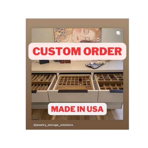 CUSTOM ORDER -USA made Jewelry Organizer handmade Stackable drawer insert, wood & velvet jewelry tray.Must contact us first !!