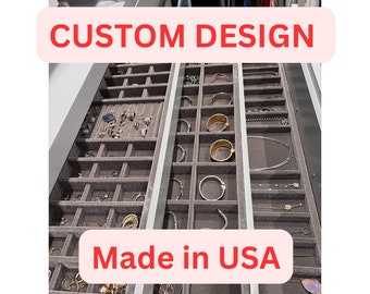 Custom Size Trays- Must contact us first !!- USA made Jewelry Organizer handmade Stackable drawer insert, wood & velvet jewelry tray.