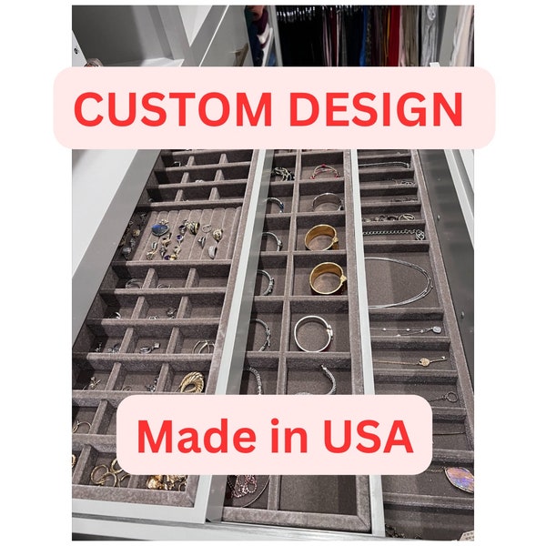 Custom Size Trays- Must contact us first !!- USA made Jewelry Organizer handmade Stackable drawer insert, wood & velvet jewelry tray.