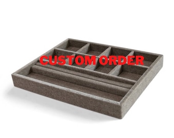 Custom Luxury jewelry tray Stacklable drawer insert, wood & velvet jewelry box custom tray drawer, vanity dresser 15&quot;x12&quot;x2&quot; Silver/ Gray