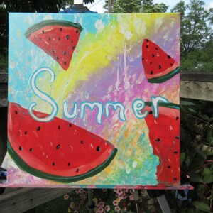 Watermelon Summer 14 x 14"  painting / sign
