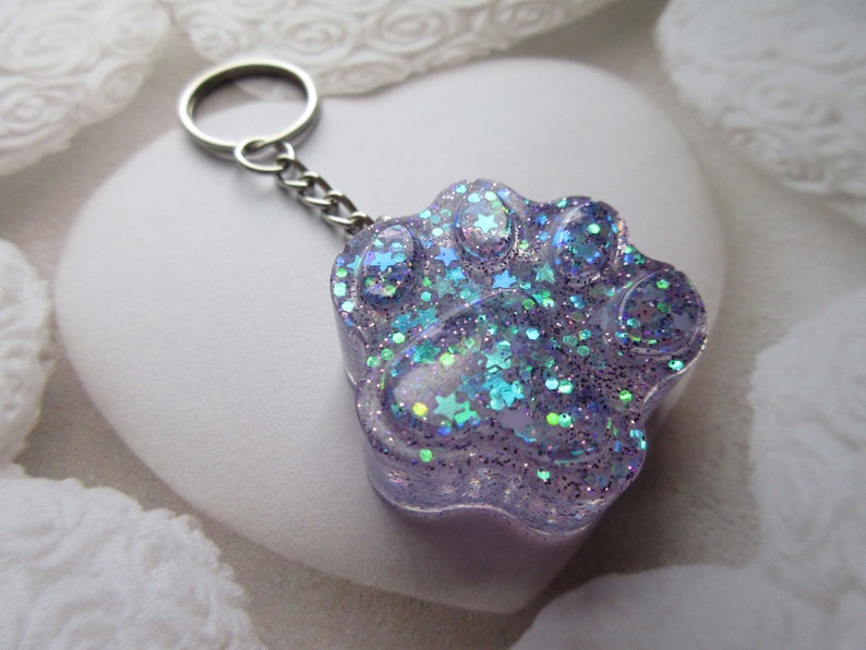 Purple glitter paw keychain medium
