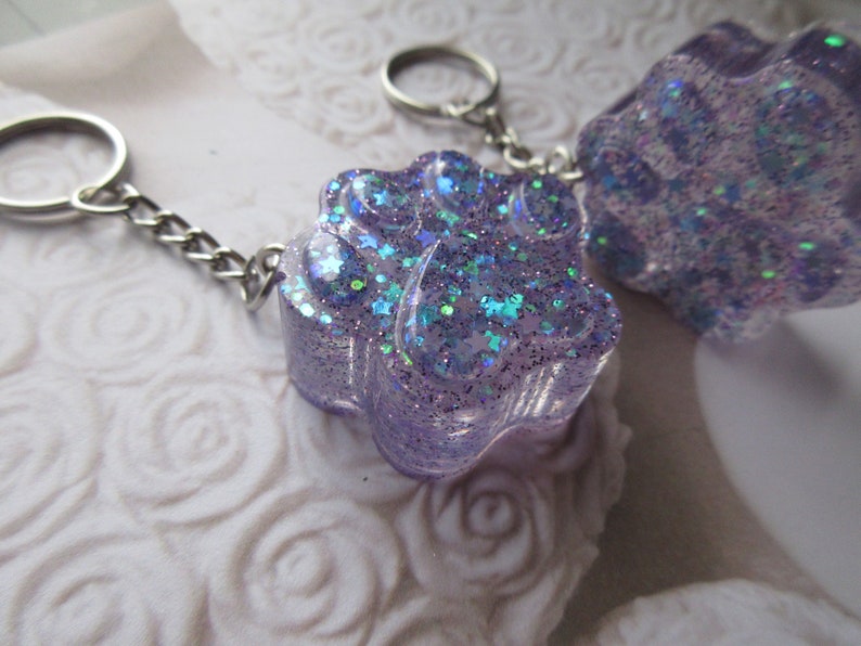 Purple glitter paw keychain medium