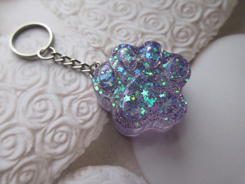 Purple glitter paw keychain medium