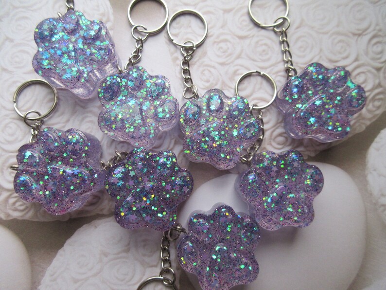 Purple glitter paw keychain medium