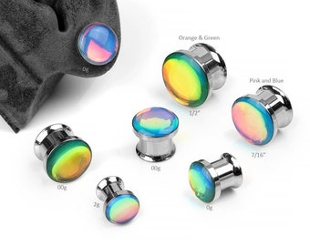 Double Flare Steel Hologram Plugs, 0g, 00g/9mm, 00g/10mm, 7/16" (Sold as pairs) :