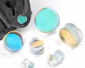 Glass Double Flare Aurora Borealis Flashback Plugs 4g, 2g, 0g, 00g, 7 16 quot , 1 2 quot , 9 16 quot , 5 8 quot , 3 4 quot , 7 8 quot and 1 quot