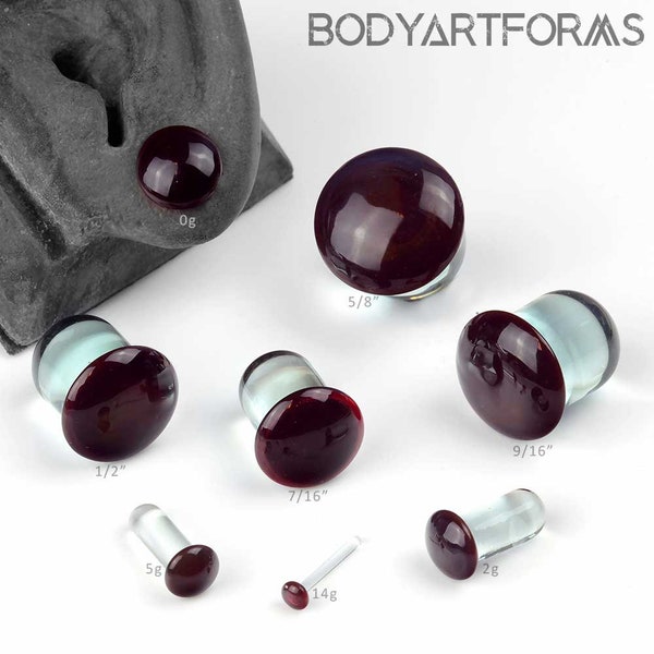 Single Flare Plum Red Dome Plugs 14g, 12g, 10g, 8g, 7g, 6g, 5g, 4g, 3g, 2g, 1g, 0g, 00g, 7/16", 1/2", 9/16", 5/8" (Sold as pairs)