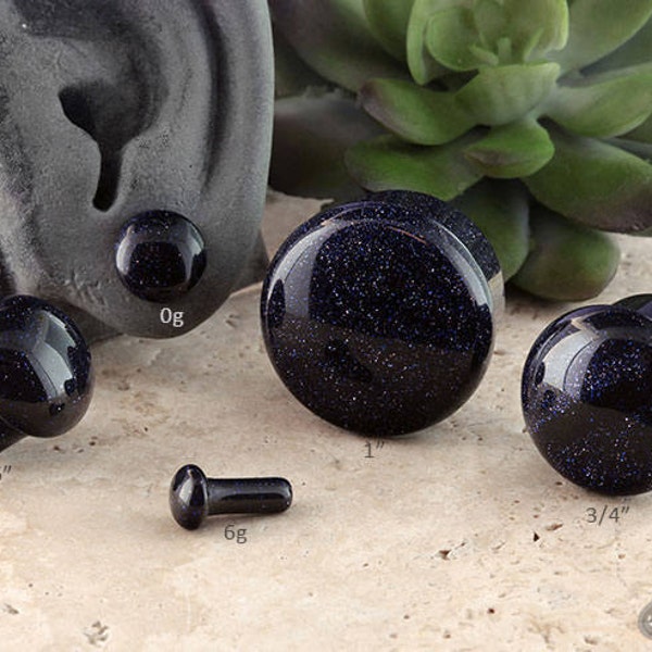 SF Blue Goldstone plugs 6g, 4g, 2g, 0g, 00g, 7/16", 1/2", 9/16" , 5/8, 3/4", 7/8", 1" (Sold as pairs)