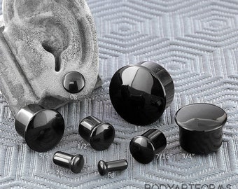 Single Flare Black Glass Plugs 6g 4g 2g 1g 0g 10mm 7 16