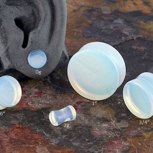 Double Flare Opalite plugs 2g, 0g, 00g , 7/16&quot; , 12mm, 9/16&quot; , 5/8&quot;, 3/4&quot;, 7/8&quot;, 1&quot; (Sold as pairs)