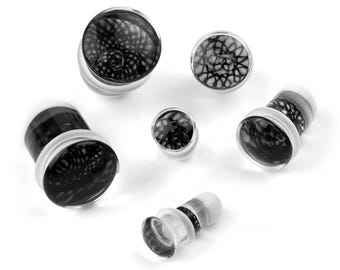 Single Flare Glass Swirl Plug  2g, 1g, 0g, 00g/9mm, 00g/10mm, 7/16", 1/2" :