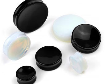 Double Flare Stone & Glass Concave Plugs 1", 1-1/8", 1-1/4", 1-5/16", 1-3/8", 1-1/2", 1-9/16", 1-5/8", 1-3/4", 1-7/8", 2" (Sold as pairs) :