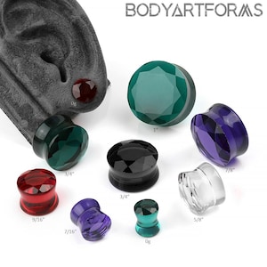 Glass Faceted Plugs 2g, 0g, 00g/10mm, 7/16&quot;, 1/2&quot;, 9/16&quot;, 5/8&quot;, 3/4&quot;, 7/8&quot;, 1&quot; :