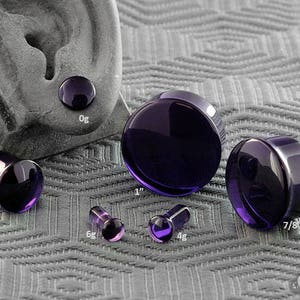 Single Flare Royal Purple Glass Plugs 6g, 4g, 2g, 1g, 0g, 10mm, 7/16", 1/2" (12.5mm), 9/16", 5/8", 3/4", 7/8", 1" (Sold as pairs)