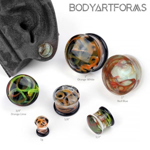 Double Flare Glass Swirl Plug 2g, 1g, 0g, 00g/9mm, 00g/10mm, 7/16&quot;, 1/2&quot;, 5/8&quot;, 3/4&quot;, 1&quot; :
