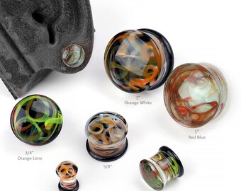 Double Flare Glass Swirl Plug 2g, 1g, 0g, 00g/9mm, 00g/10mm, 7/16", 1/2", 5/8", 3/4", 1" :