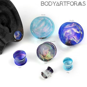 Double Flare Wave Dichro Glass Plugs  2g, 1g, 0g, 00g/9mm, 00g/10mm, 7/16&quot;, 1/2&quot;, 5/8&quot;, 3/4&quot;, 1&quot; :